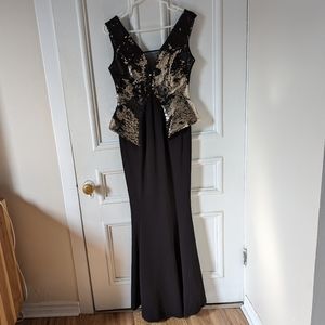 Elegant peplum dress with sequins , gold & black
